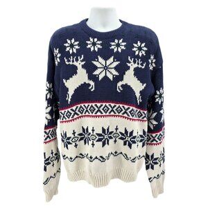 Vintage Old Glory Mens XL Sweater Nordic Reindeer Snowflake Knit Thick Nineties